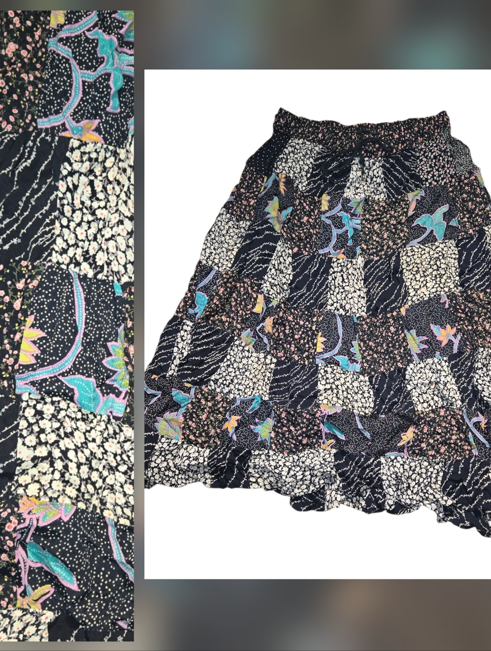 Boho Floral Patchwork Midi / Maxi Long Skirt Free Size Multicolored Festival